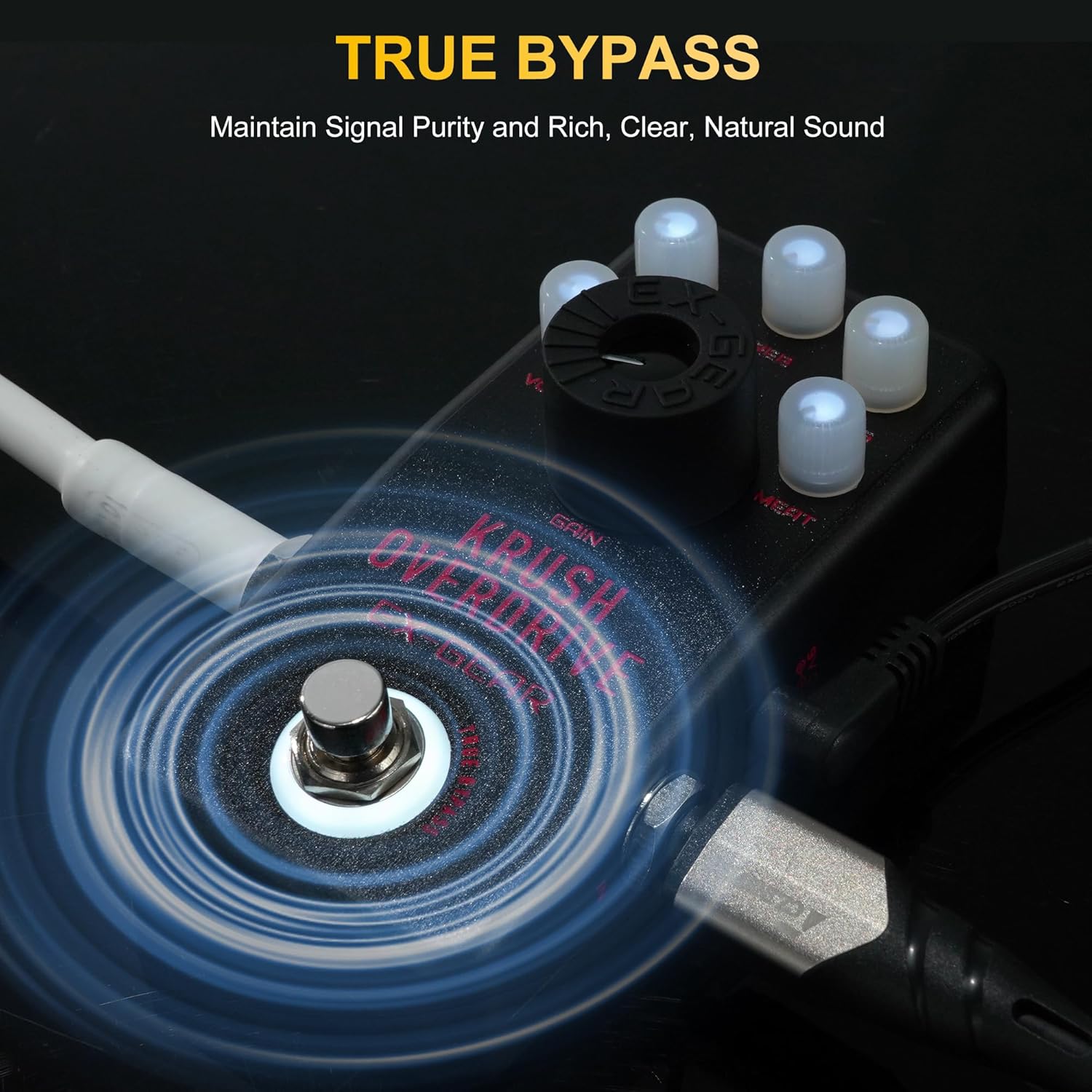 EXGEAR Professional Krush Overdrive Pedal, High-Gain Rock & Metal Guitar Effects Pedal, with Magnetic Base, Illuminated Stage-Ready LED Knobs & Custom Protective Gain Cover