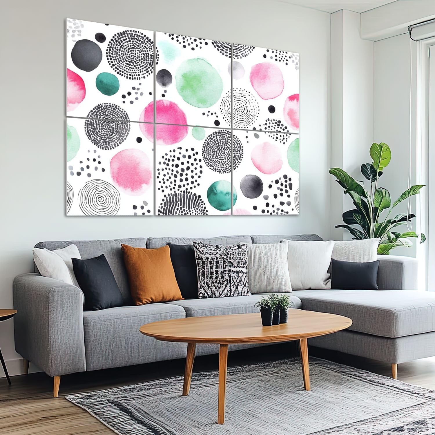 6 Pack Art Acoustic Panels Sound Absorbing Boho Circles Geometric Pink Art Abstract Watercolor Black White Dots Decorative Soundproof Wall Panels Self Adhesive for Recording Studios Office 72