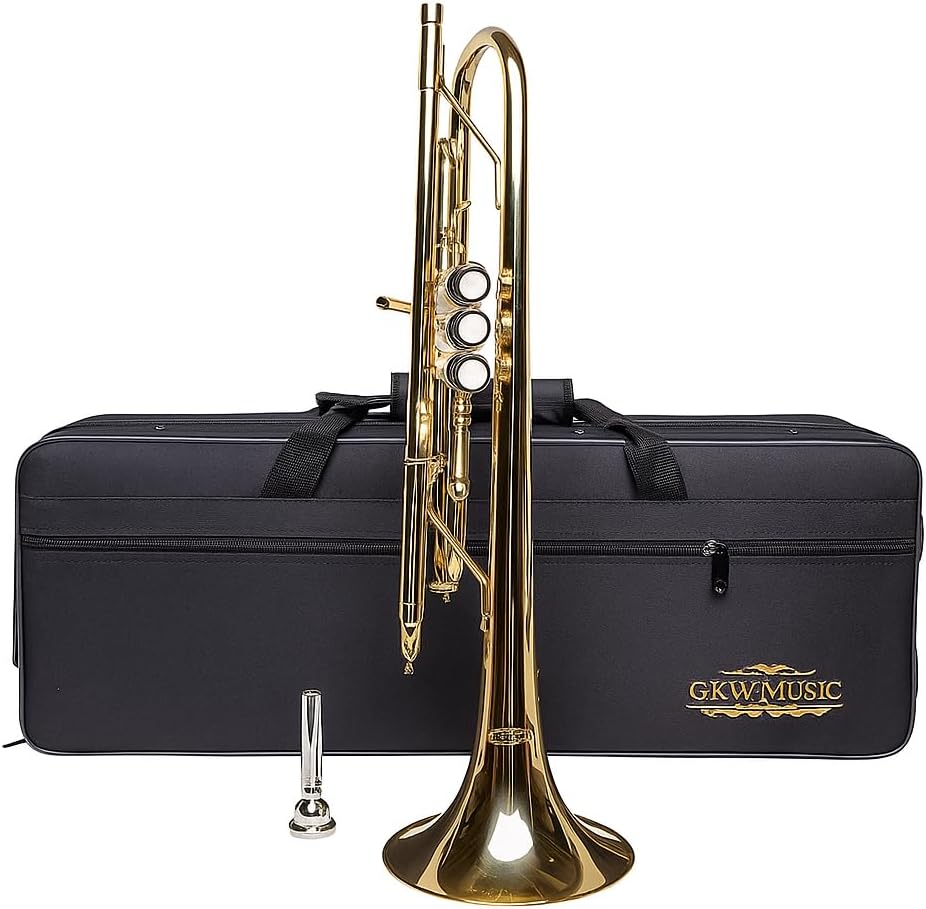 GKW Bb Standard Brass Trumpet for Beginner and Intermediate Players – Student Model with Rich Dark Tone, Easy to Play in High and Low Range, Includes Mouthpiece, Case, and Cleaning Accessories