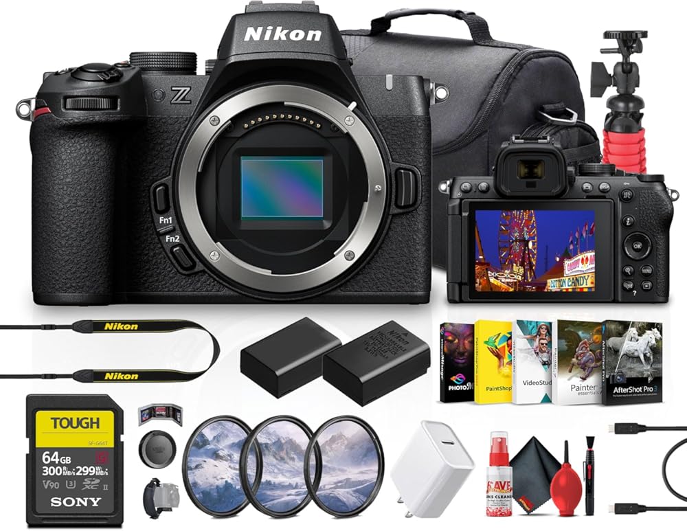 Nikon Z50 II Compact Lightweight Mirrorless Digital Camera (1784) + 64GB Memory Card + EN-EL25 + Photography Software + Camera Bag + Flexible Tripod + Cleaning Kit + USB-C Cable + More (Renewed)