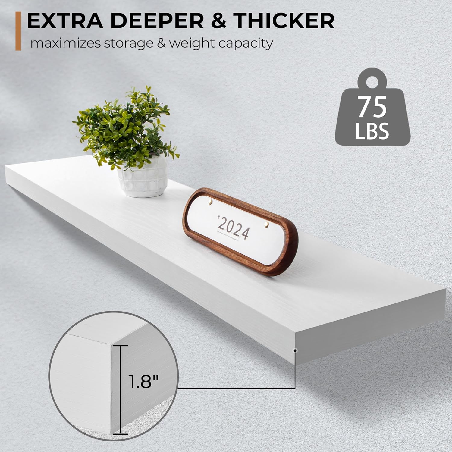 Floating Shelves - 10.3 Inch Deep Wall Shelf for Decor & Storage - Wall Mounted Display Shelving with Invisible Heavy-Duty Metal Bracket - 48