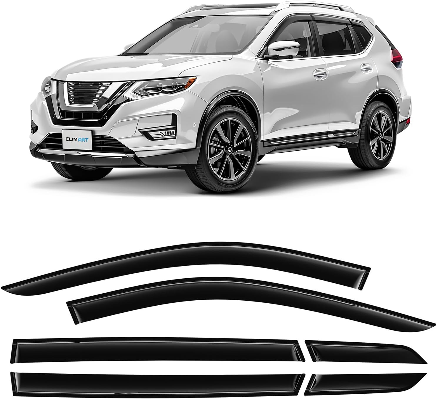 CLIM ART Incredibly Durable Rain Guards for Nissan Rogue 2014-2020, Original Tape-on Window Deflectors, Vent Deflector, Window Visors, Car Accessories, 6pcs. - 514233