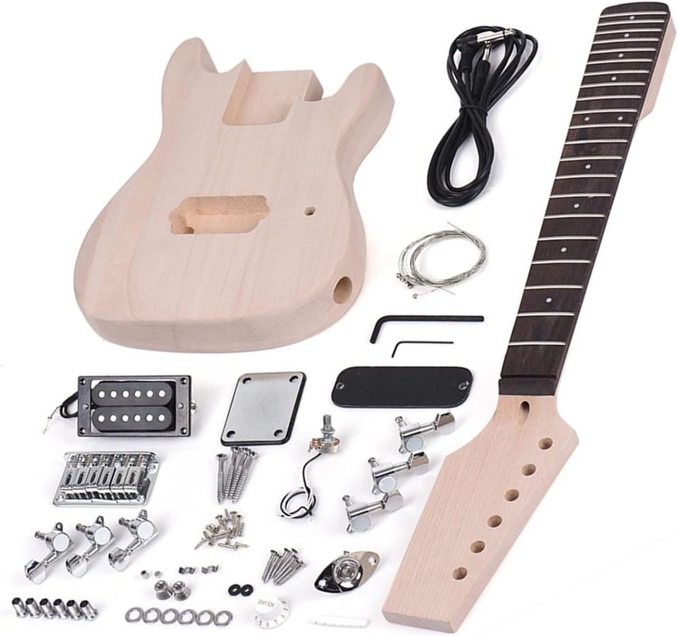 DIY Electric Guitar Kit Unfinished Electric Guitar Kit Basswood Body Rosewood Fingerboard Replacement Set for ST Style Guitar