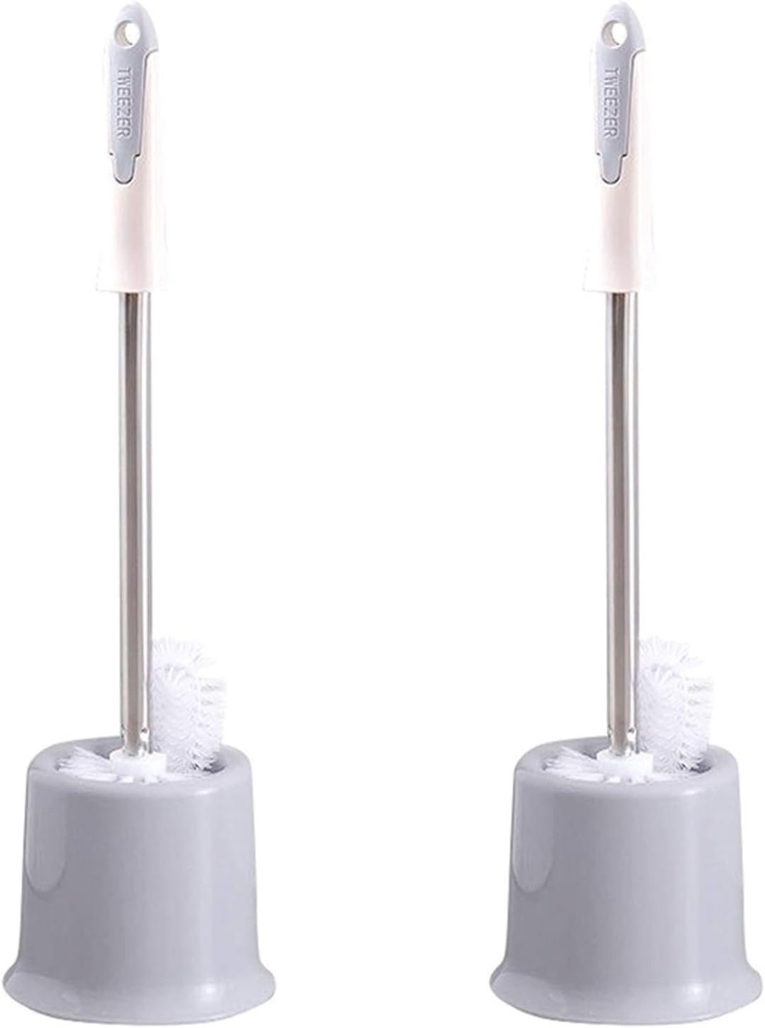 NLIAN- Toilet Brush and Holder, with Round Double-Sided PP Brush Head and Stainless Steel Long Handle Good Grip Toilet Brush Compact with Cleaning Clip 2PCS