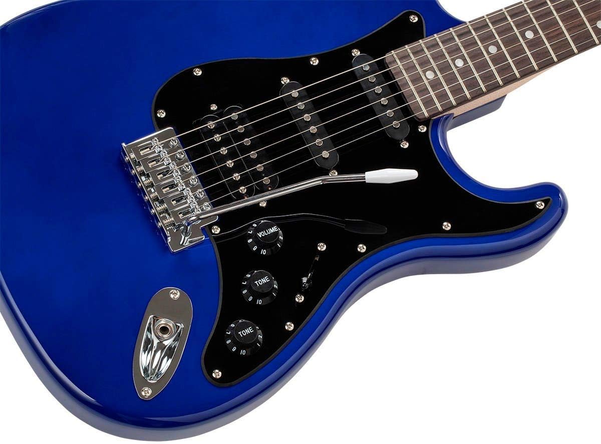 Monoprice Indio Series, 6-String Cali Classic HSS Electric Guitar - Right Handed, With Gig Bag, Dual-Coil Humbucking Pickup, Double-Cutaway Solid Body, Blue
