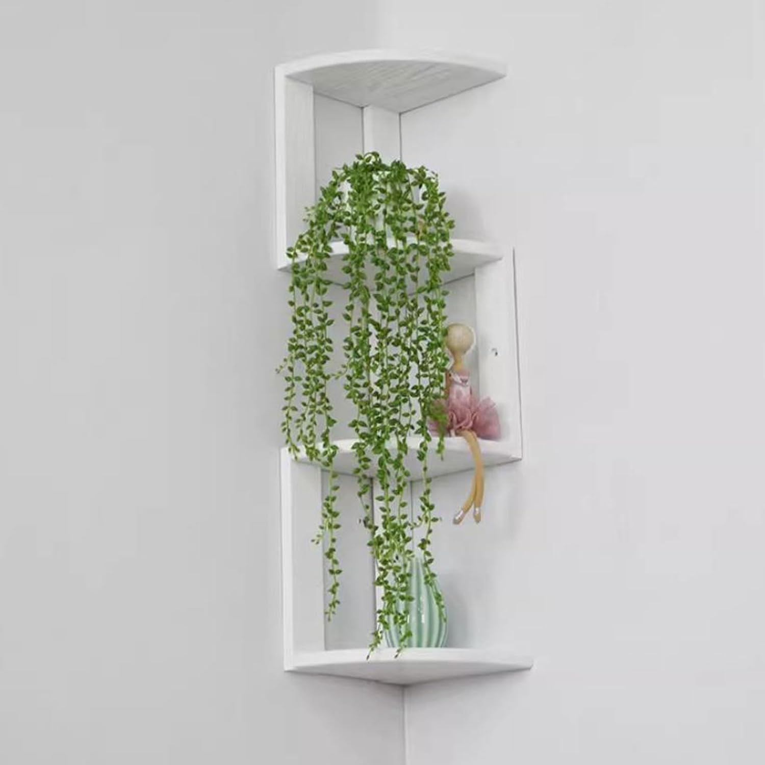 Floating Shelf Unit Floating Corner Shelves for Wall Decor Storage, Solid Wood Wall Storage Shelves Rack 3 Tiers, Wall Mounted Wood Shelves for Home Decor, Bedroom, Living Room, Bathroom, K