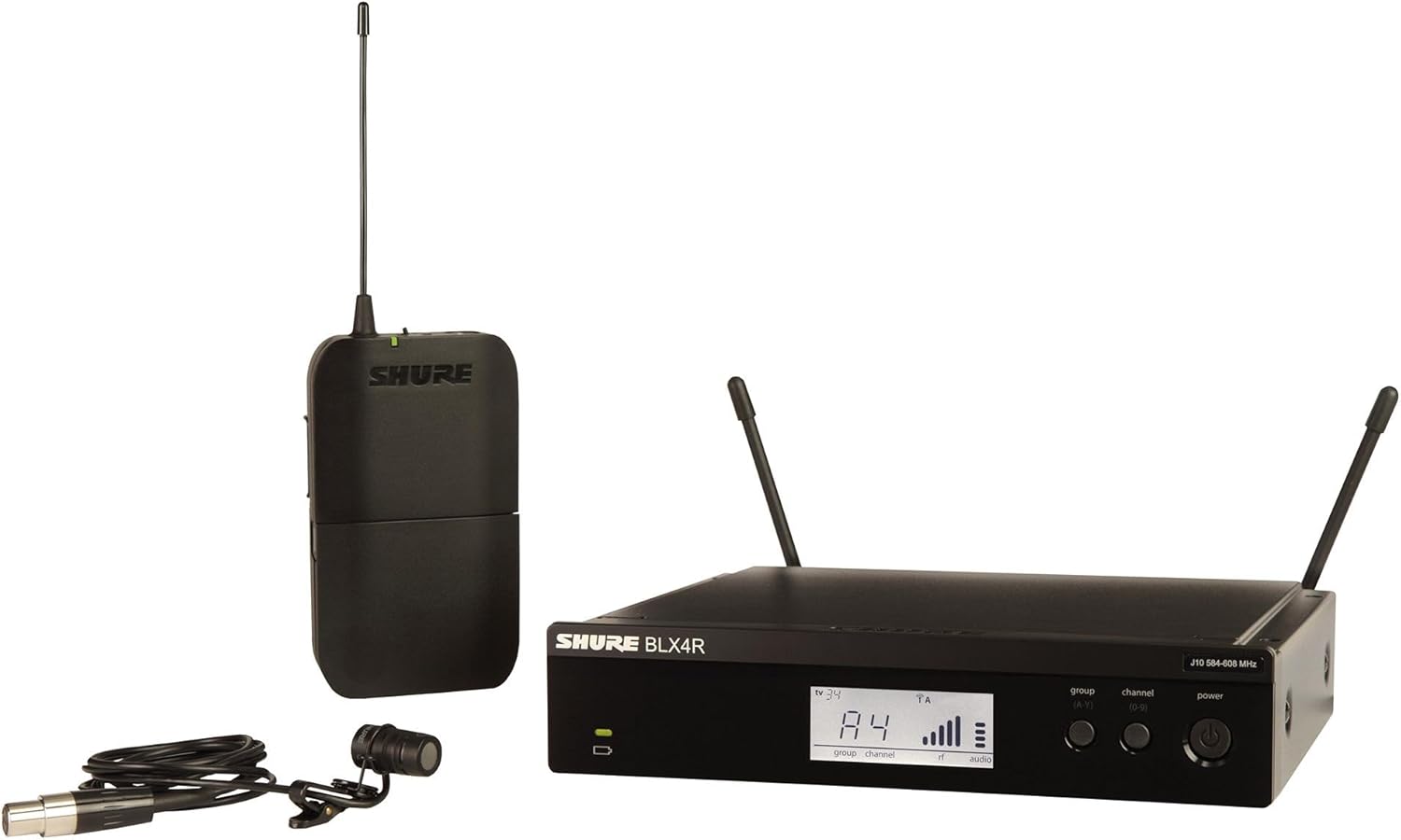 Shure BLX14R/W85 UHF Wireless Microphone System, 14-Hour Battery Life, 300 ft Range, WL185 Lavalier Mic, Single Channel Rack Mount Receiver