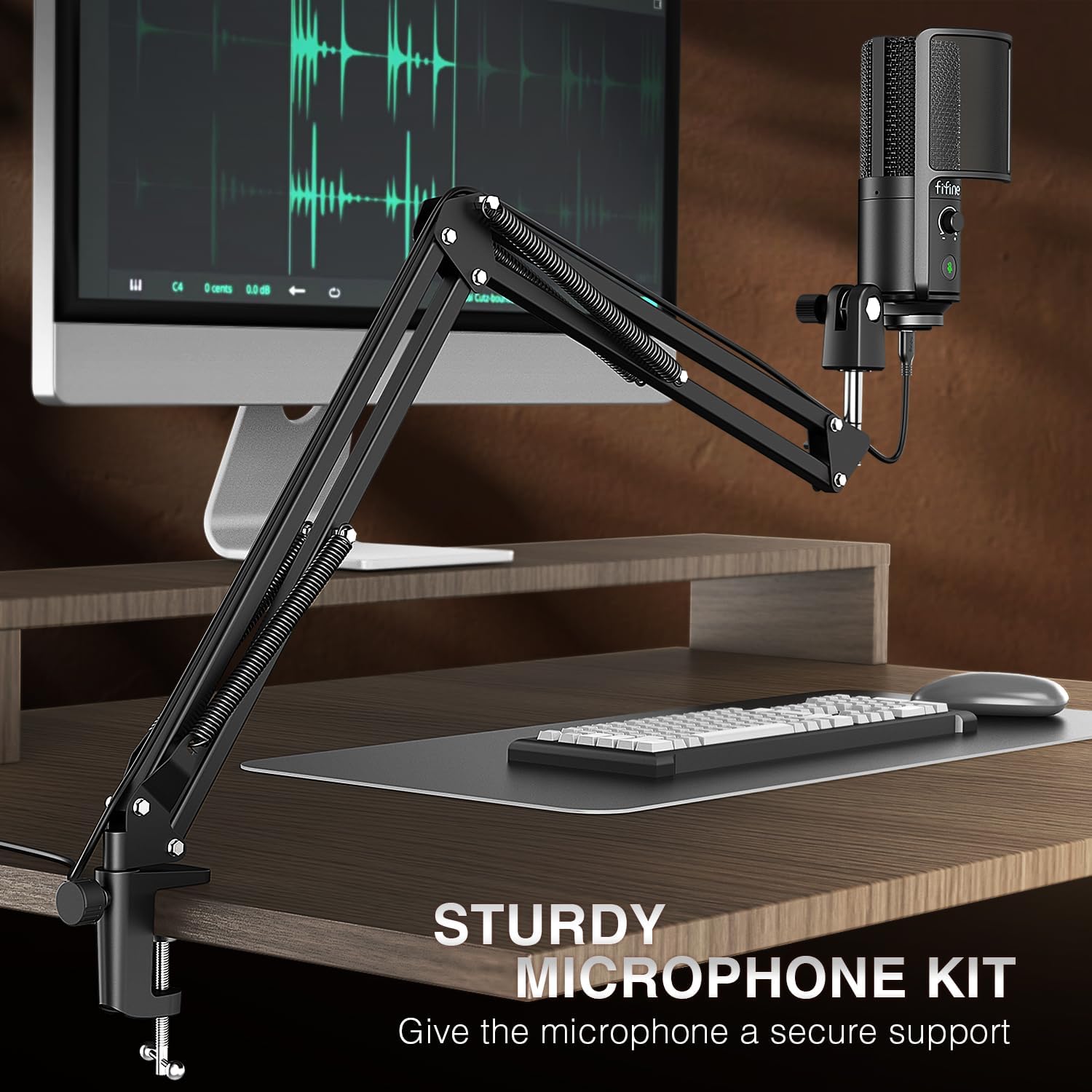 FIFINE Condenser Microphone Arm Stand and Gaming Headset Kit, Podcast Microphone with Boom Arm Stand, Mute Tap, Gain Knob, Over-Ear Headset with 3.5mm Audio Jack for Streaming Recording(T669PRO1+H3)