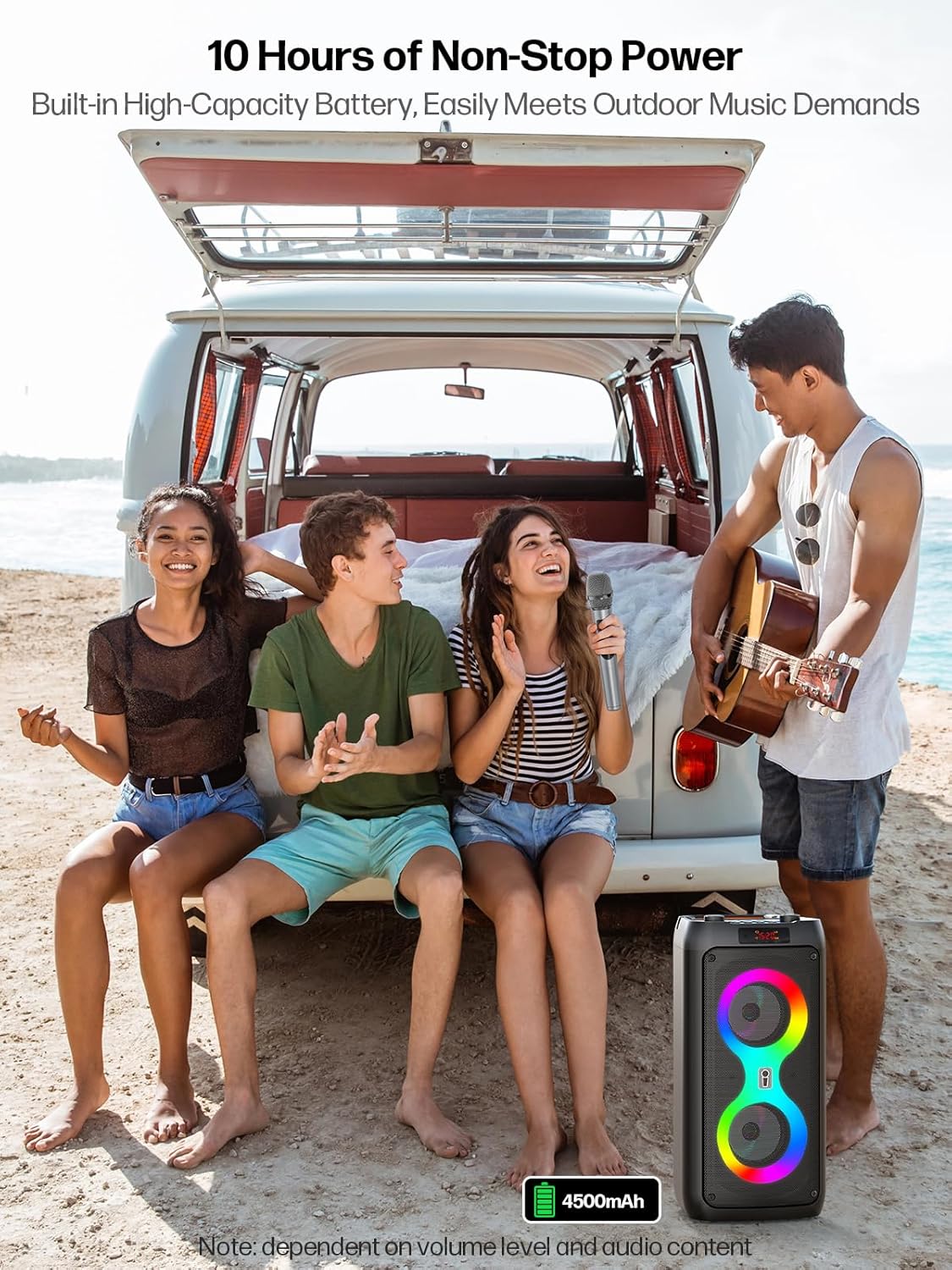 Karaoke Machine, Portable Bluetooth Speaker with 2 Wireless Microphones, PA System with Disco Lights for Big Party, Outdoor, Supports USB/TF/REC/AUX, Ideal Gifts for Family, Music Lover