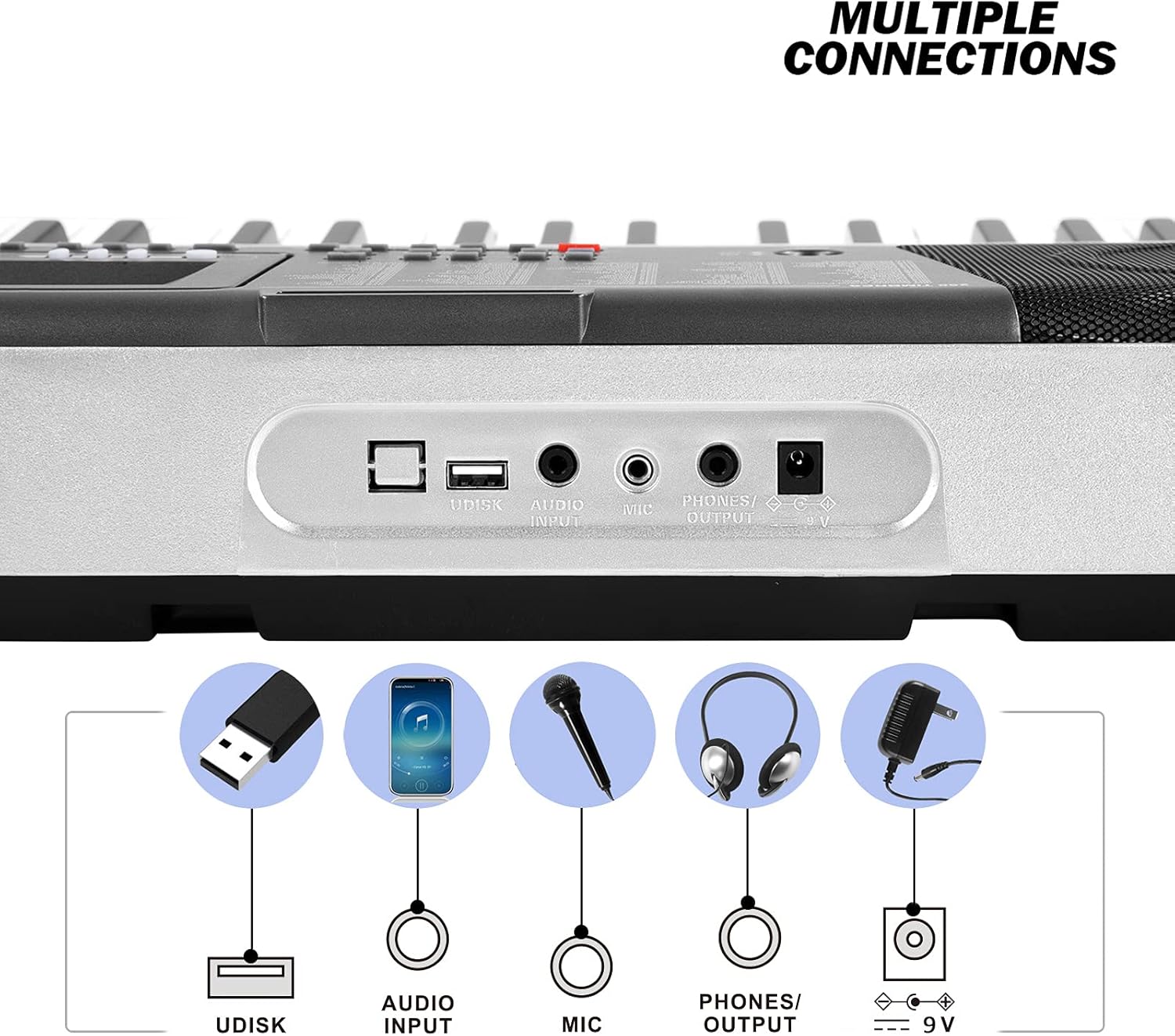 MUSTAR 61 Key Piano Keyboard, MEK-300 Electric Keyboard Piano with Stand, Full Size Keyboards Piano 61 Key for Beginners, LCD Screen, Headphones, Microphone, Power Adapter, Birthday Gifts