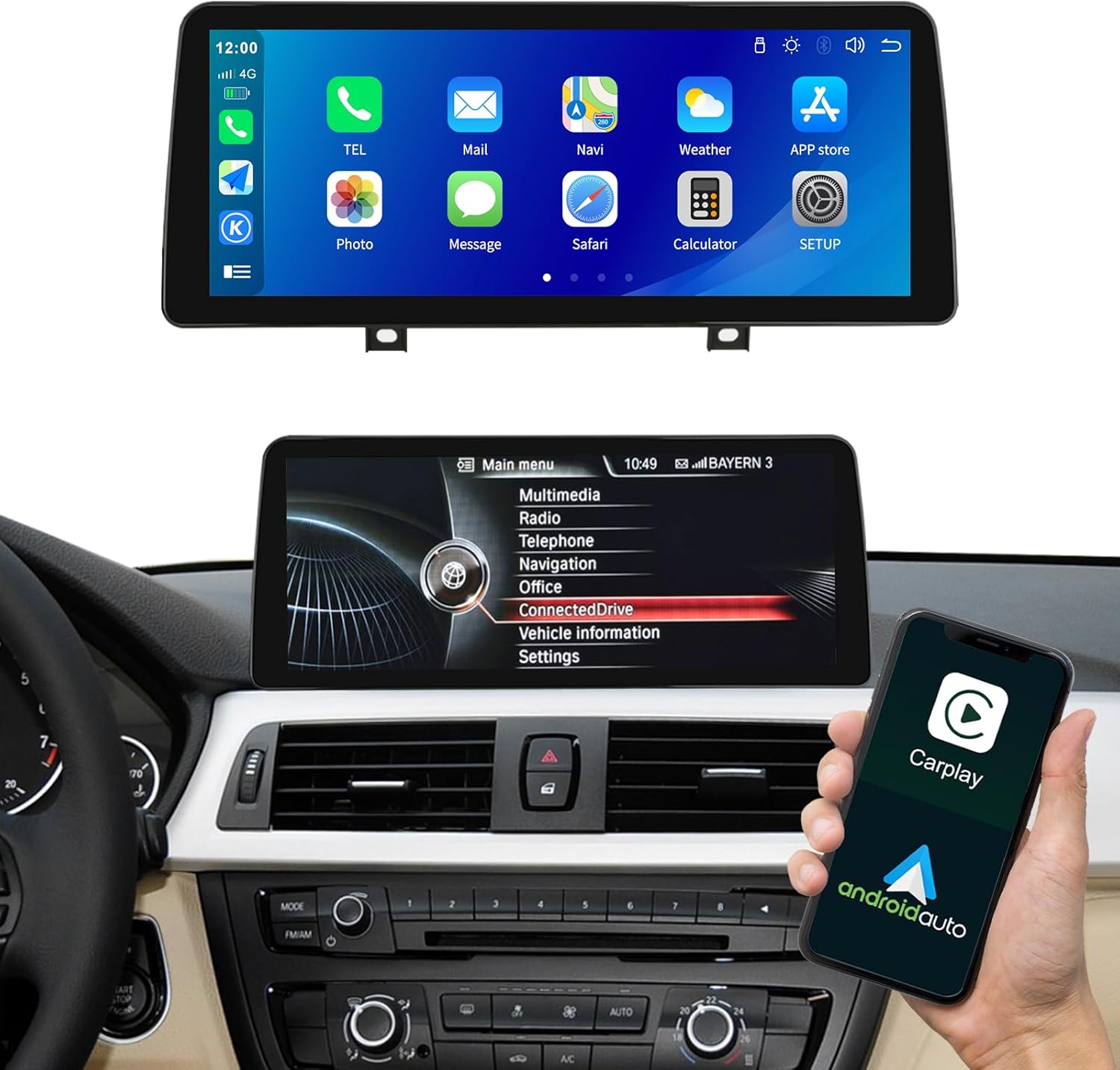 12.3 Inch Touch Screen Car Stereo with Bluetooth for BMW 3 4 Series F30 F31 F32 F33 F34 F36 2012-2016 with NBT System Wireless Carplay/Android Auto/Mirrorlink Siri