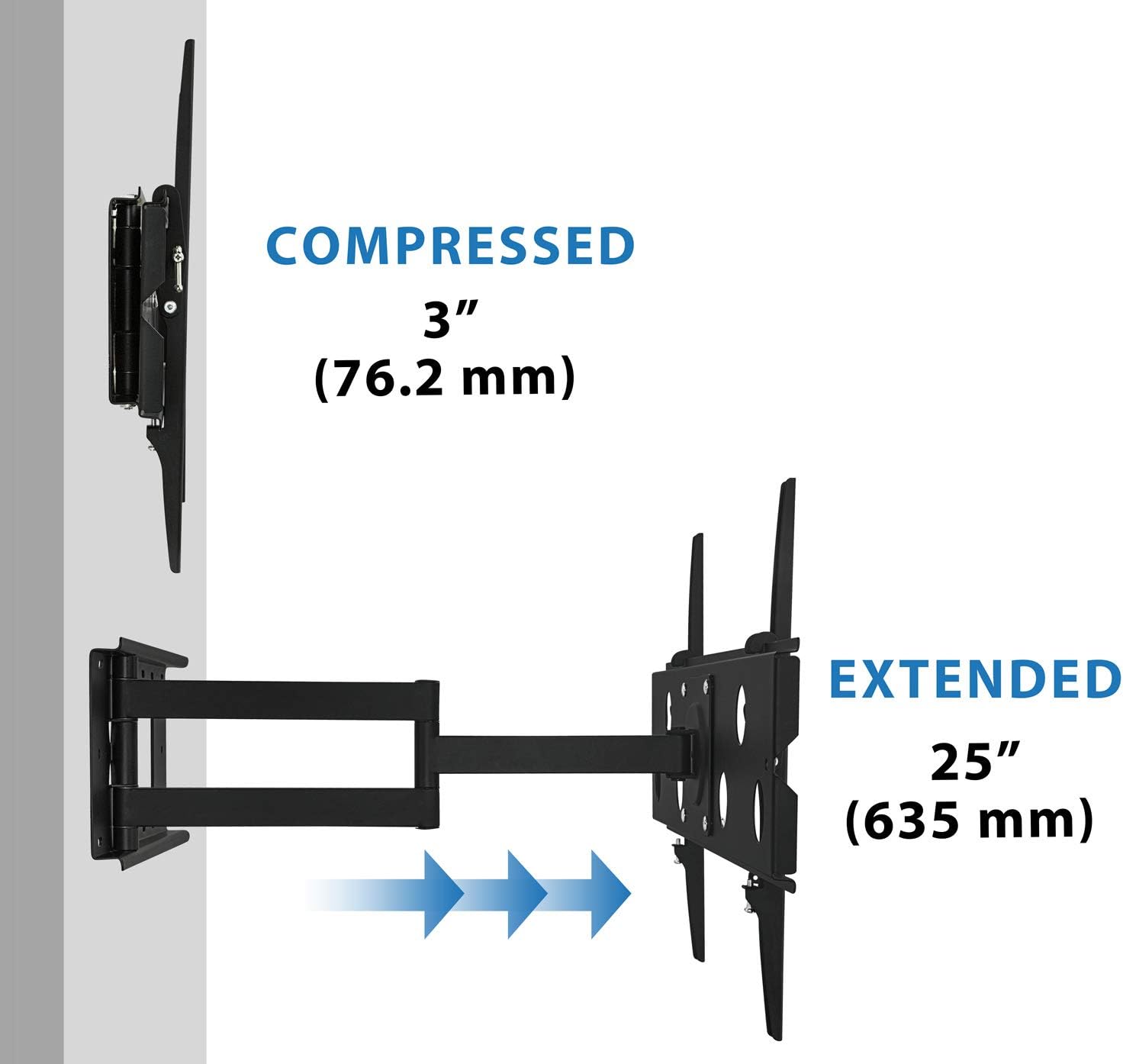 Mount-It! Extended Articulating TV Wall Mount Low-Profile Full Motion Tilting Corner Bracket for 32-60 Inch Flat Screen, VESA up to 750x450, 175 lb Capacity (MI-326B)