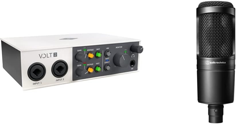 UA Volt 2 USB Audio Interface and Audio-Technica AT2020 Cardioid Condenser Studio XLR Microphone