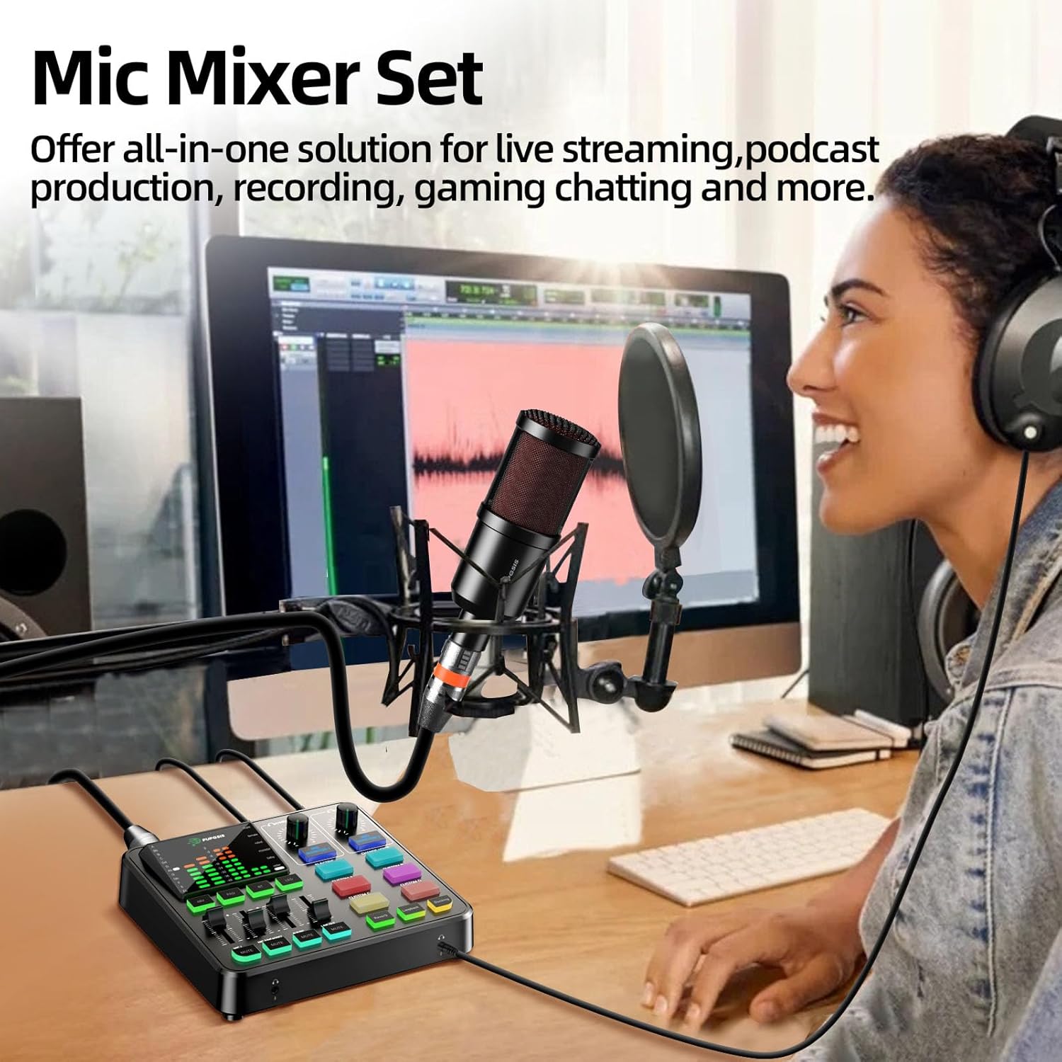 PUPGSIS Podcast Equipment Bundle with Audio Mixer, XLR Dynamic Microphone, Pro-preamp, Bluetooth 5.3
