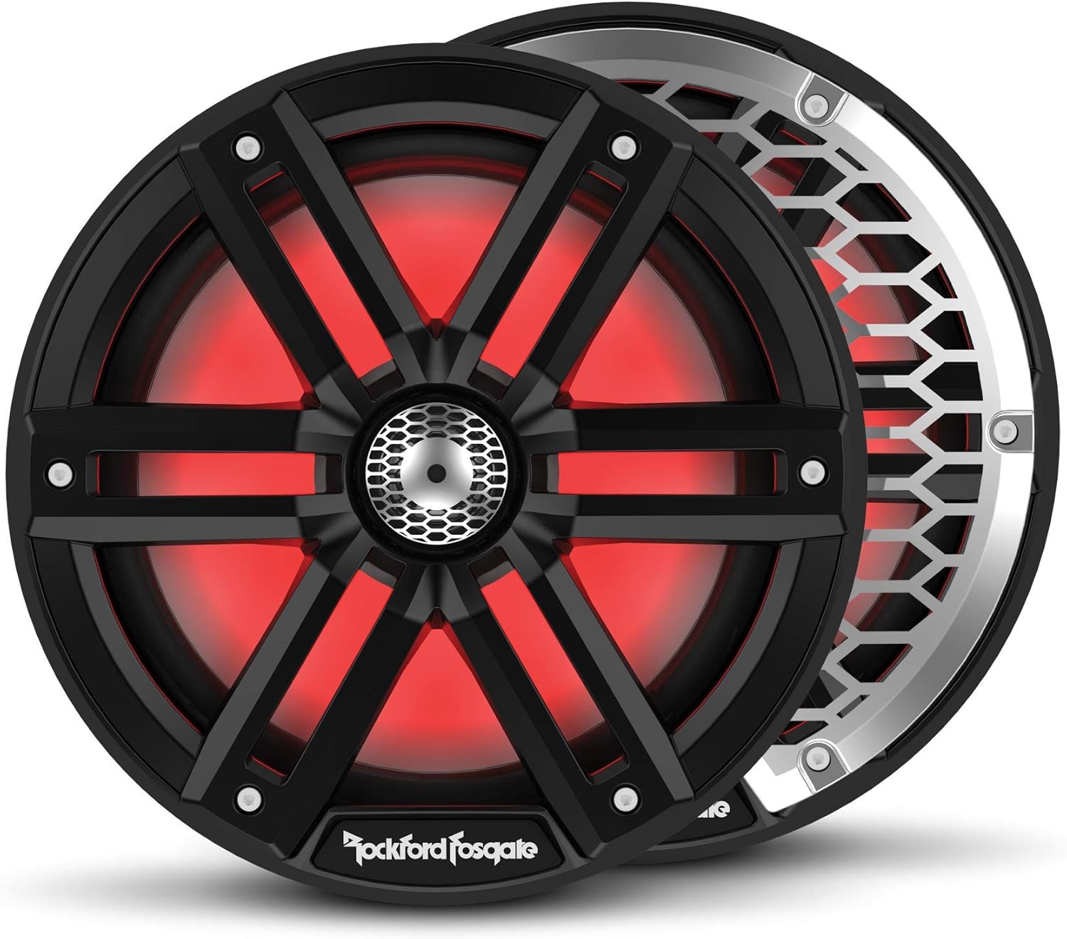 Rockford Fosgate M2-8B Color Optix 8” 2-Way Coaxial Multicolor LED Lighted Marine Speakers -Black/Stainless (Pair)