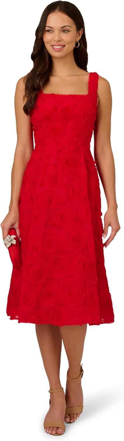 Adrianna Papell Womens Soutache Rosette Midi Dress