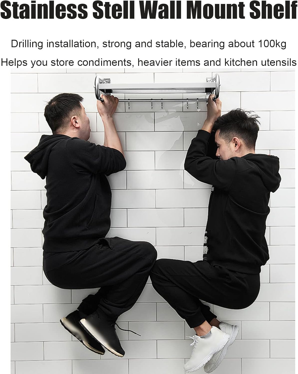 Stainless Steel Shelf Metal Floating Shelving, Wall Mount Microwave Bracket, Kitchen lectric Oven Holders Spice Rack Organizer, Restaurant/Garage/Bathroom Multifunctional Storage Shelves