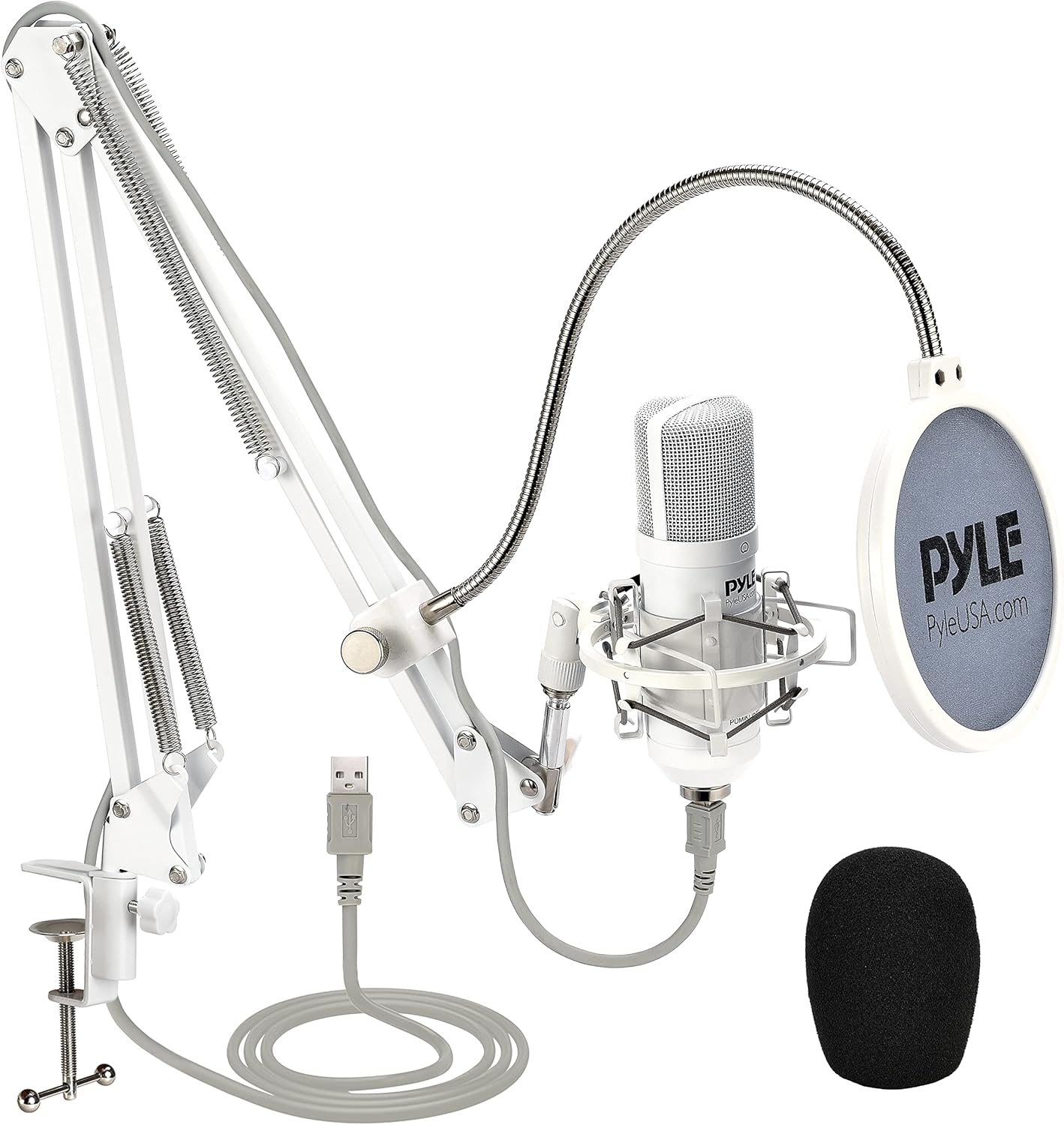 USB Studio Mic Desk Microphone Streaming Kit Professional Audio Cardioid Condenser Boom Arm Stand, Pop Filter, for Podcast Gaming Setup, Studio, YouTube, Works w/Windows Mac PC