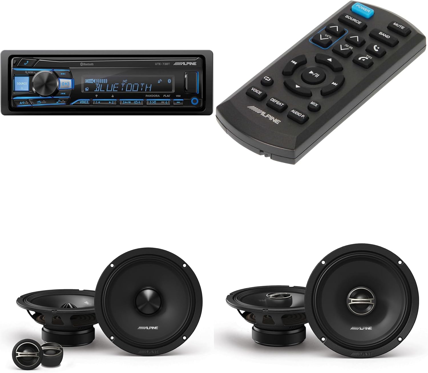Alpine UTE-73BT Bluetooth® Multimedia Receiver, RUE-4360 Remote with DM-65C-G 6.5