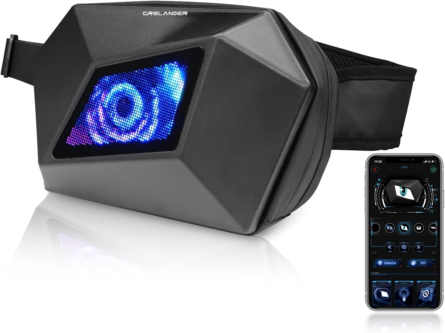 Crelander LED Sling Bag, Cyclops Hard Shell Motorcycle Crossbody Bag with Eye Display Programmable DIY Waterproof Rider Backpack Polyhedral Dynamic Shoulder Chest Waist Messenger Bag