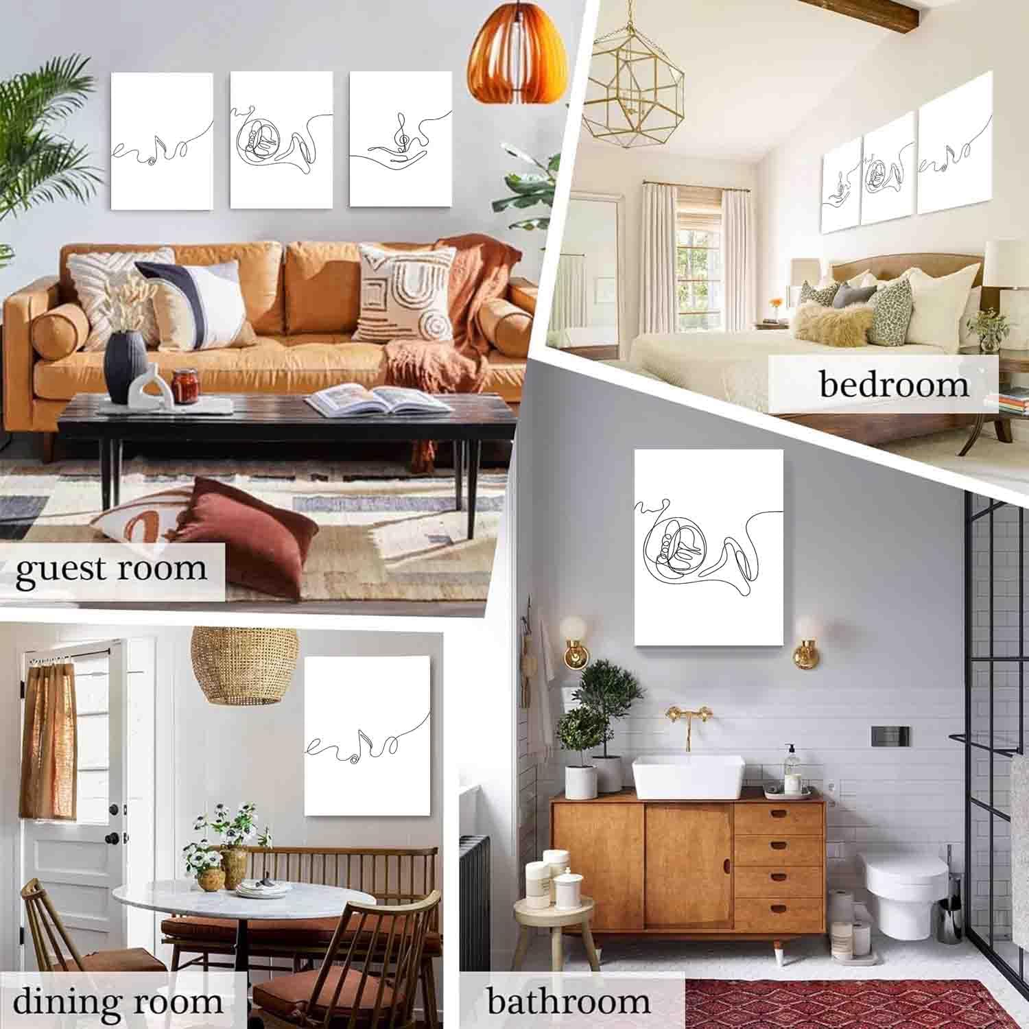 Minimalist French Horn Wall Art Set of Three,Elegant Line Art Prints for Home Decor,Ideal for Music Lovers,Gift for Any Occasion,16