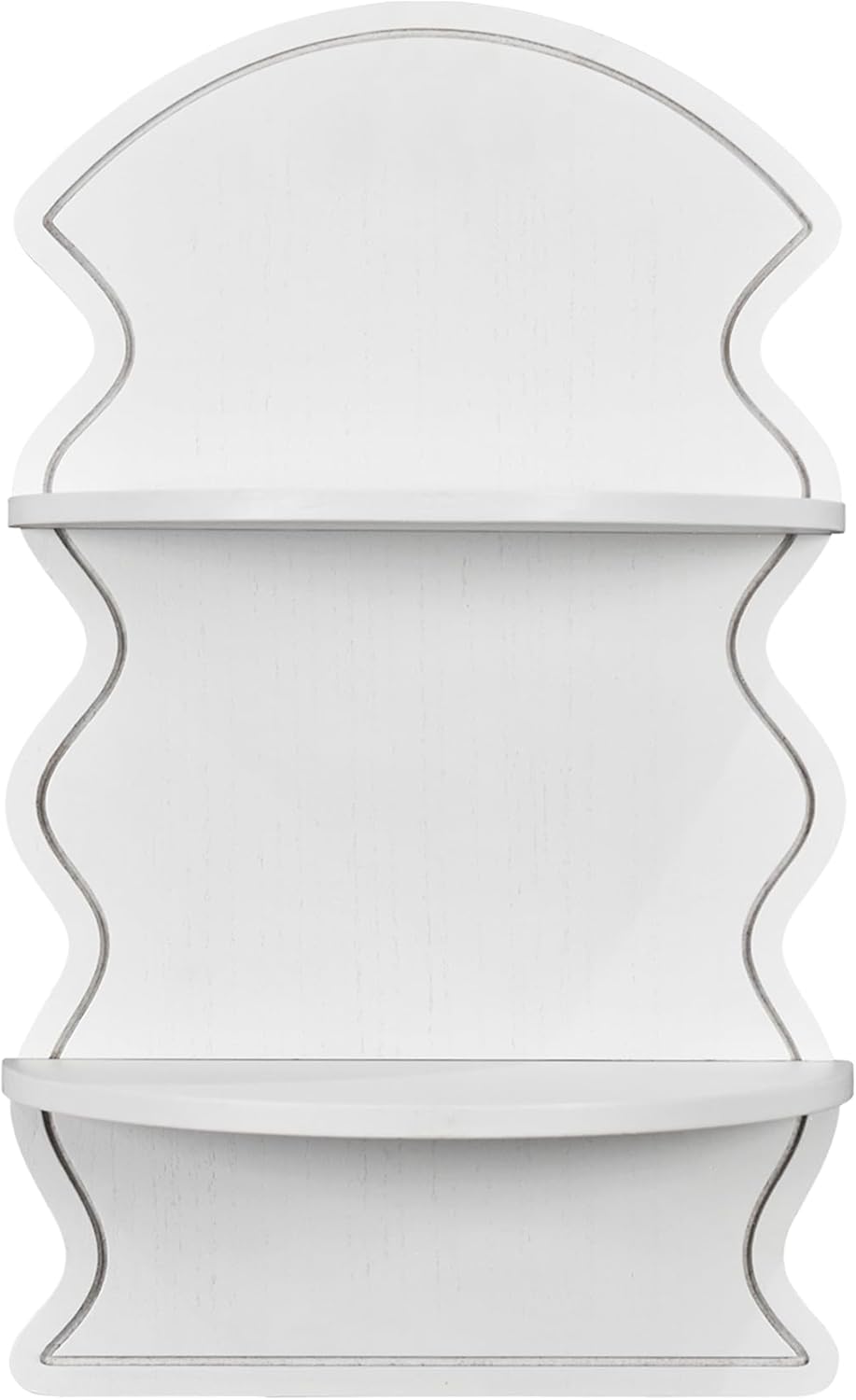 American Art Decor White Wavy Arched Lunar Ledges Wall Shelf, Wooden 2-Tier Floating Bookshelf for Wall, Carved Fluted Arch Display Shelf for Bedroom Bathroom Kitchen Living Room Decor, 14