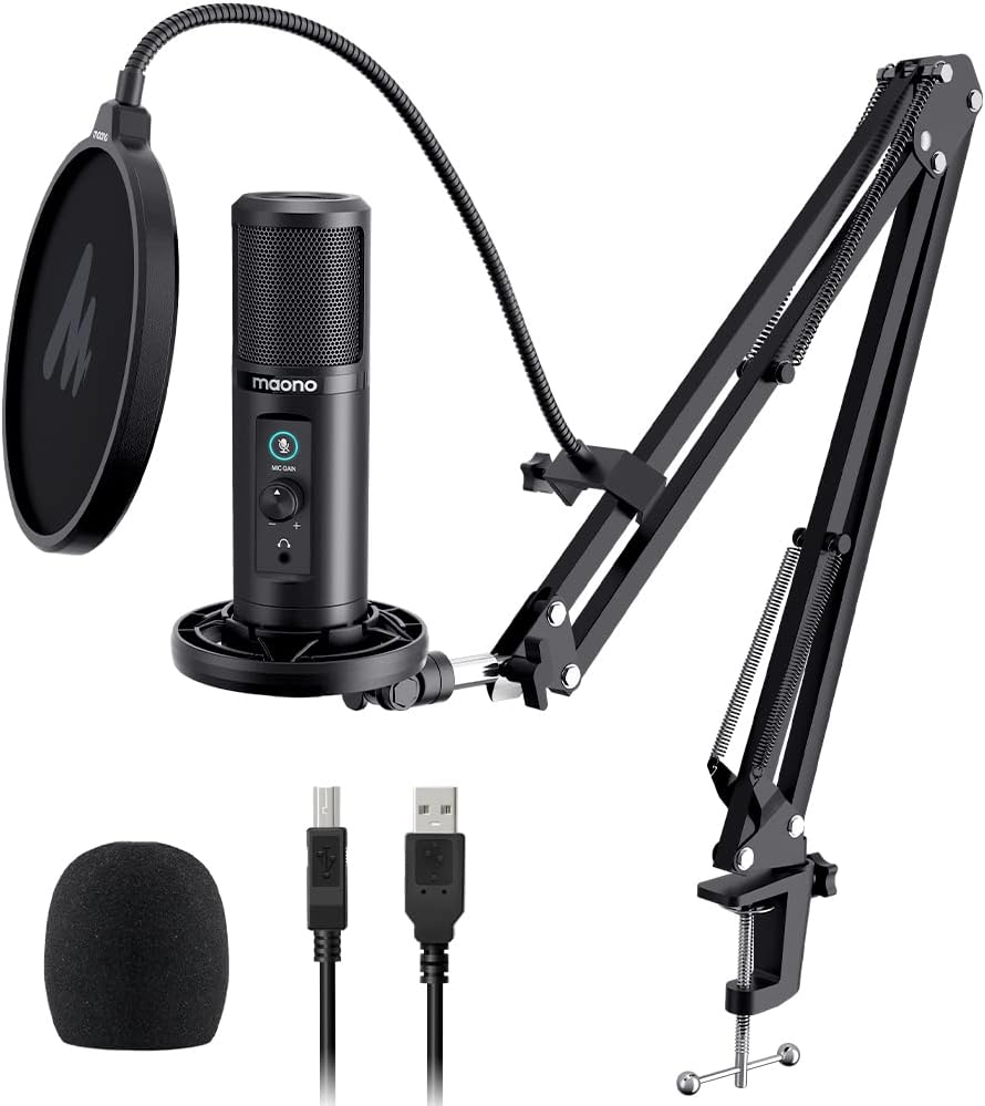 MAONO USB Microphone for PC, Professional Computer Condenser Mic with Mute, Mic Gain, Zero Latency Monitoring, Boom Arm for Studio, Podcast, Gaming, Streaming, Recording, Twitch, YouTube PM422