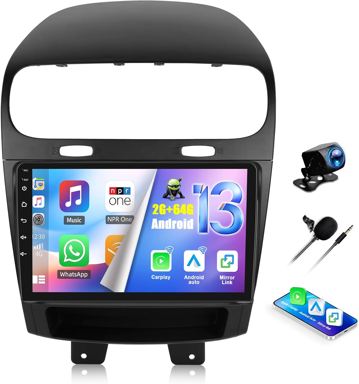 CAMECHO 2G+64G Android 13 Car Stereo for Dodge Journey 2011-2019/Fiat Freemont 2012-2014 9 Inch Touch Screen with CarPlay Android Auto Mirror Link 26UI Bluetooth FM GPS WiFi SWC Backup Camera
