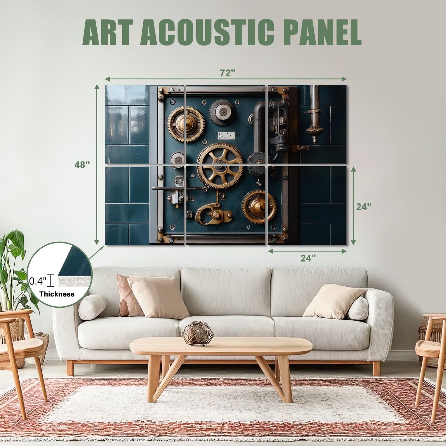 6 Pack Art Acoustic Panels Sound Absorbing Industrial Machine Old Factory Gears Mechanical Components Textures Decorative Soundproof Wall Panels Self Adhesive for Recording Studios Office 72