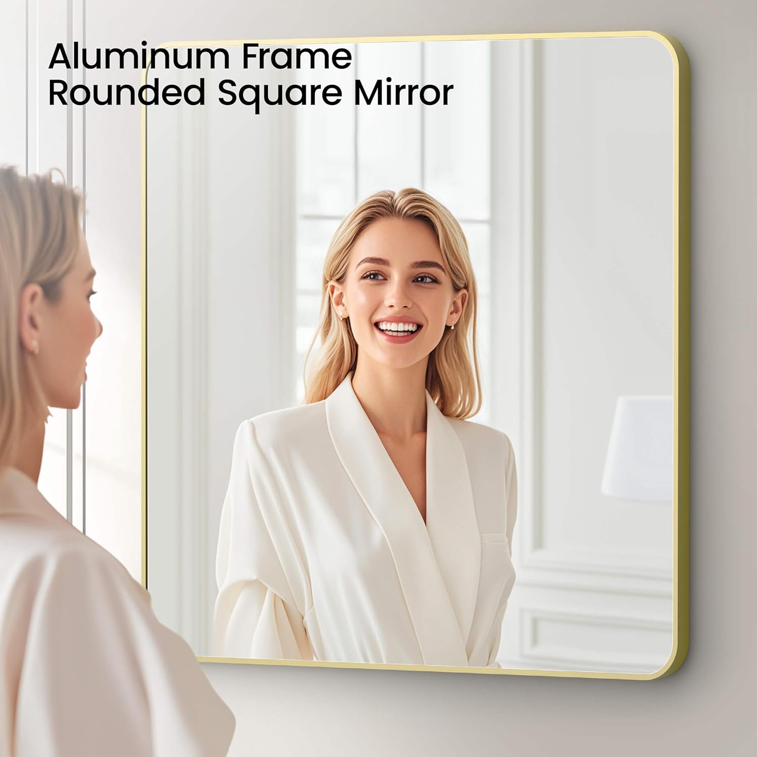 KIBI Shatteproof Wall-Mount Metal Frame Mirror | Horizontal/Vertical Mount | Wall Mirror for Bathrooms, Living Rooms, Hallways, Entryways, Offices | Rust Resistant (Brushed Gold, 36