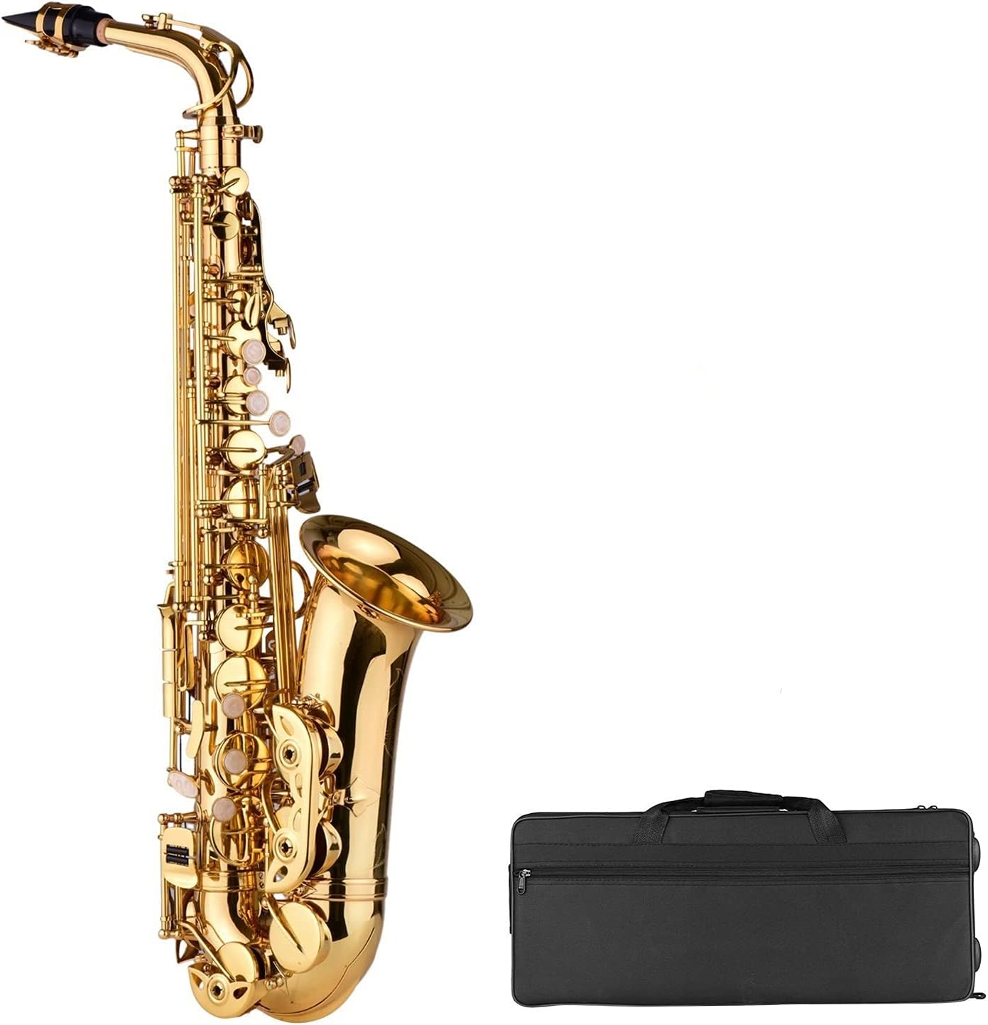 Sax Beginners Kit EB Alto Saxophone Brass Lacquered Gold E Flat Sax 82Z Key Type with Cleaning Brush Cloth Gloves Strap Padded Case Bb/EB Wind Instrument (Color : Gold EB)