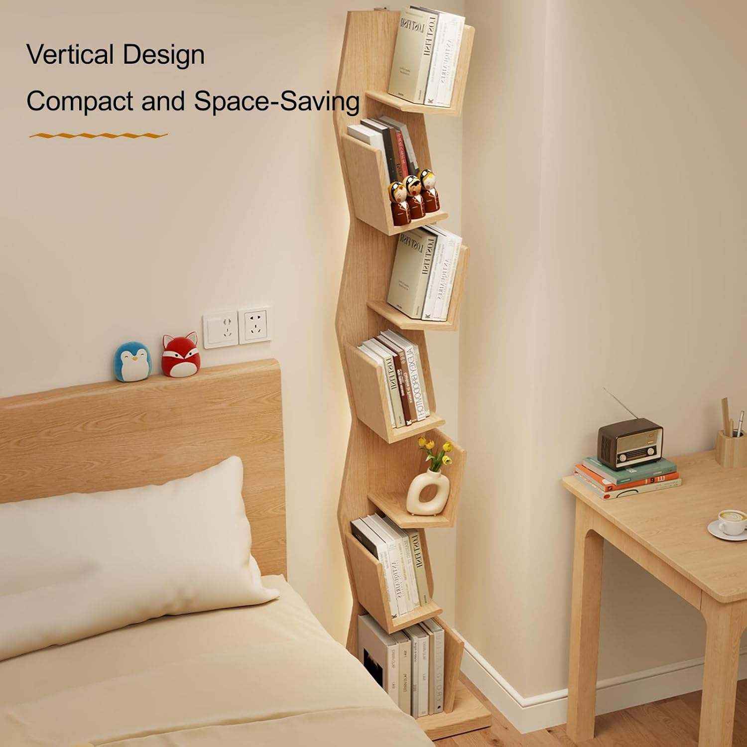 5/6-Tier Wooden Open Bookcase - Tall Modern Display Storage Shelf, Modern Corner Bookshelf Library Industrial Shelving Book Shelf(Brown,154cm/60.6in)