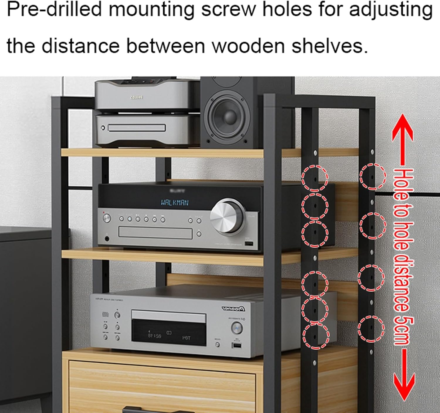 Movable Media Stand 3-Tier AV Media Stand TV Corner Shelf with Storage Drawer, Living Room CD Player Stand Audio Rack Tower (Color : C-1)