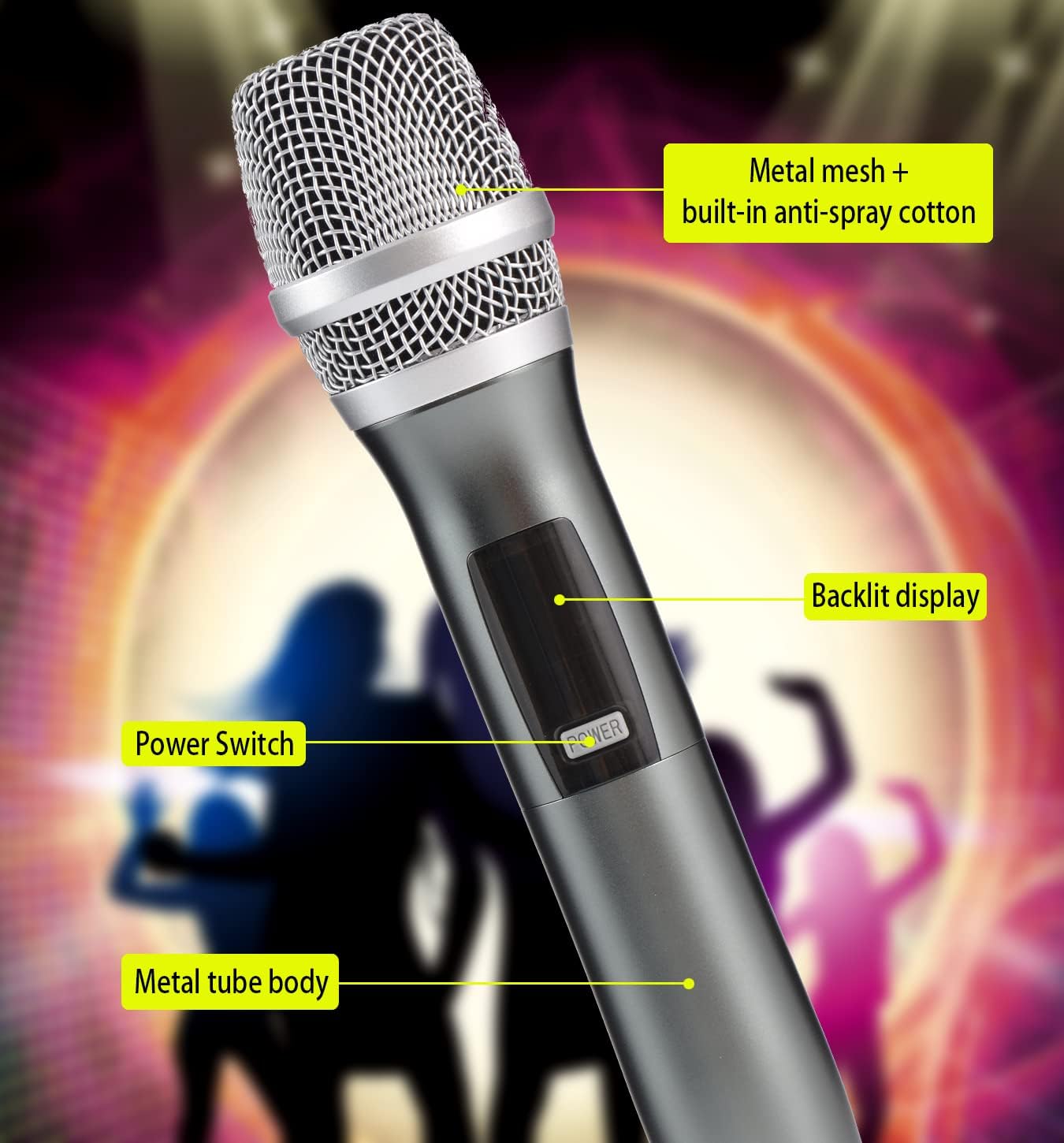 Wireless Handheld Dynamic Microphone,USB Receiver Reception Distance up to 132 Feet,UHF Non-Crosstalk,Anti-Echo,Metal Feel,Multi-Purpose mic for Singing,Party,Wedding,DJ,Speech