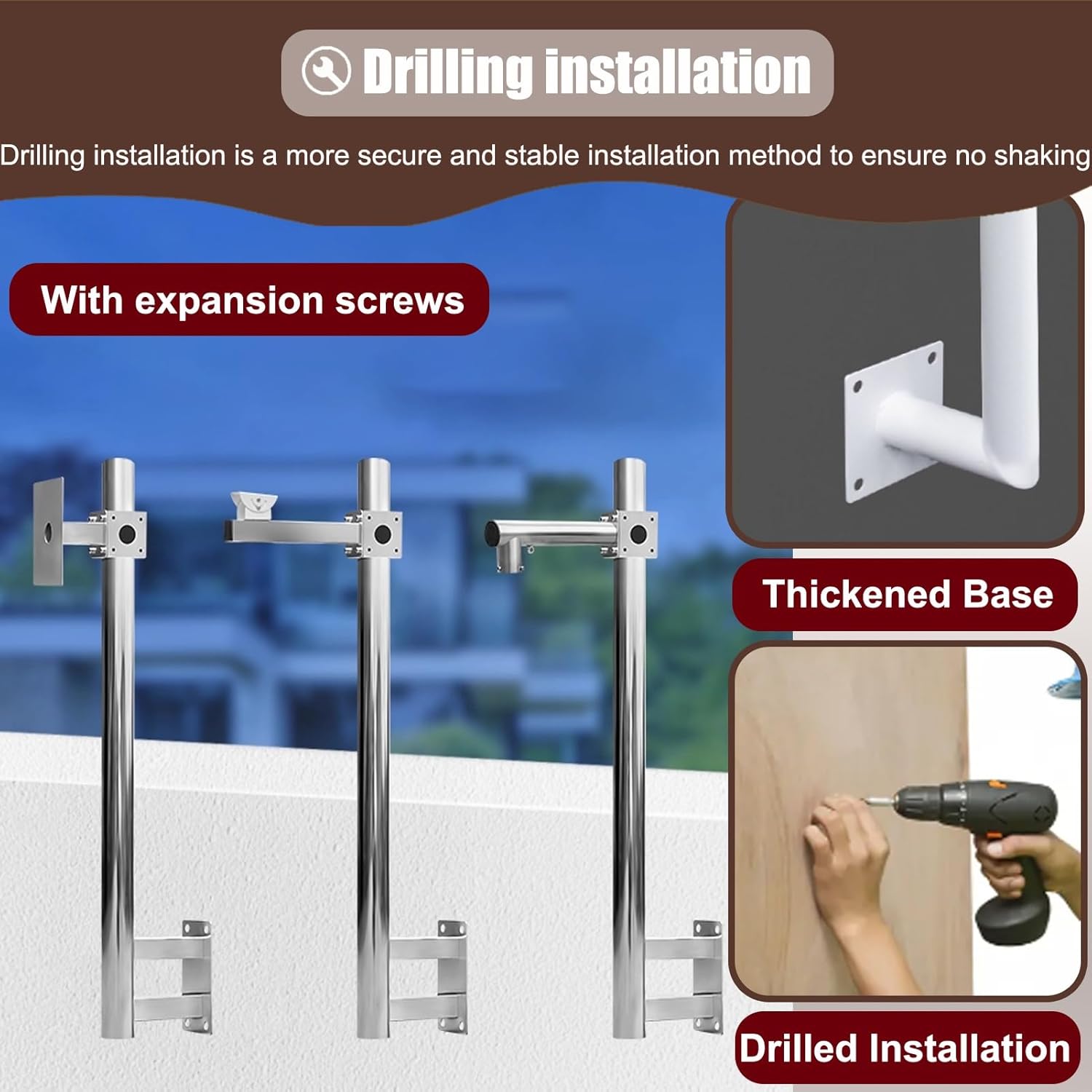 Gun/Dome Surveillance Camera Bracket for Corner, Stainless Steel Pole for Security Cameras Wall Mount, L-Shape Vertical CCTV Pole Universal(Single Gun,1.2 m(3.94 ft))