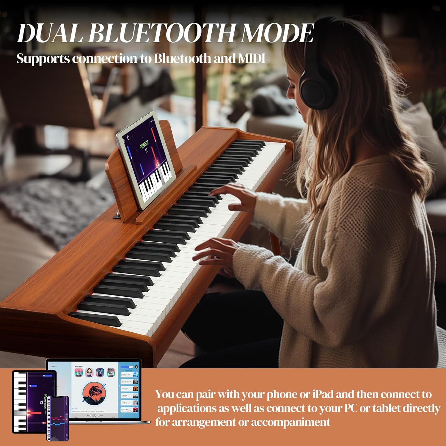 Ktaxon 88 Key Semi-Weighted Keyboard Piano, Digital Piano Keyboard with Professional Triple Pedal, Bluetooth MIDI Function, Advanced Chip and Full Equipment for Beginner (Natural)