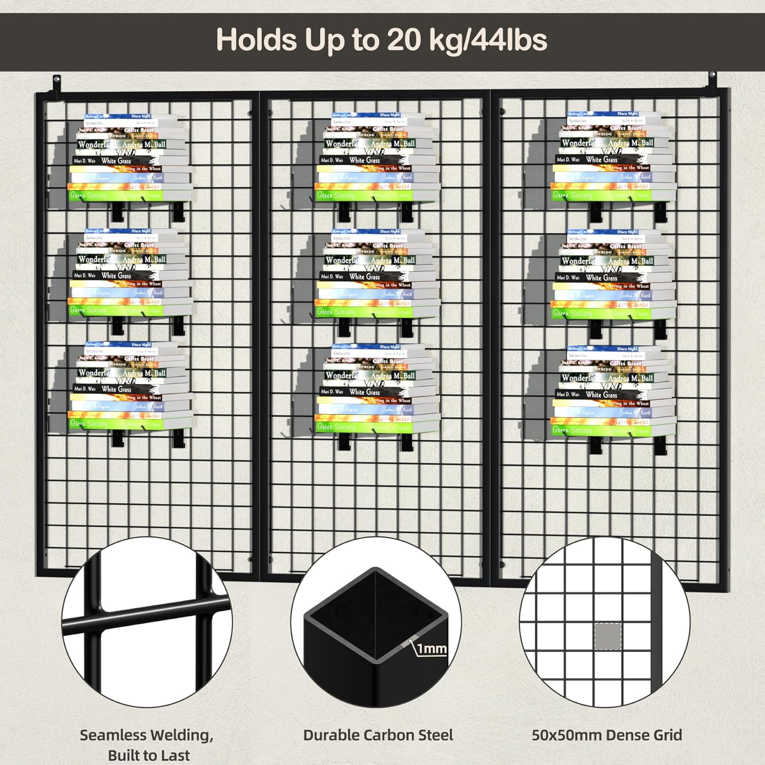 3pcs Grid Wall Panels Display Stand -Wire Grid Hanging Rack with 30 Hooks, Freely Assembled Art Display Panels/Workshop Wall Mount Storage Rack Garage Organization