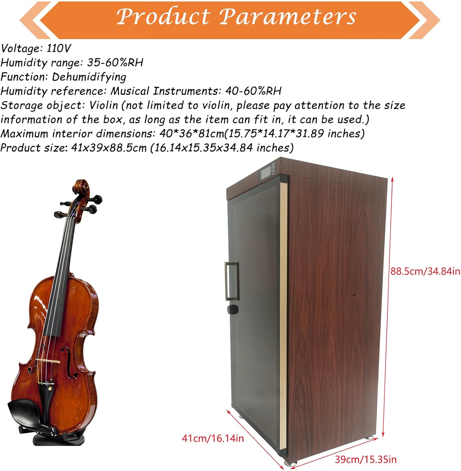 Musical Instrument Dry Cabinet, 35-60% RH Dehumidifying Dry Box for Guitar, Bass, Violin, with Digital Display & Smart Control & Key Lock, Professional Storage Case, 110V