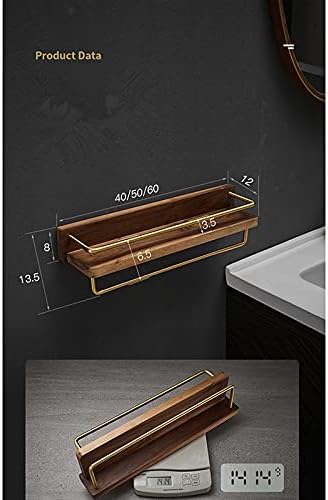 Shower Shelves Bathroom Shower Shelf, Brass and Wood Bathroom Corner Shelf, Wall Mounted Storage Holder Bathing Accessories (Color : 30cm)