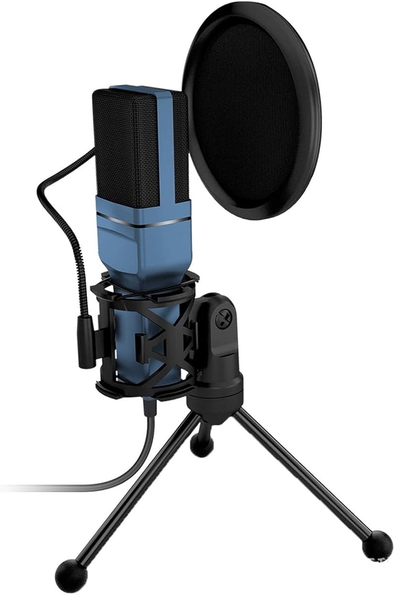 USB Condenser Microphone, Professional Studio Cardioids Microphones Kit with Windscreen and Shock Mount (Color : Black) (Blue)