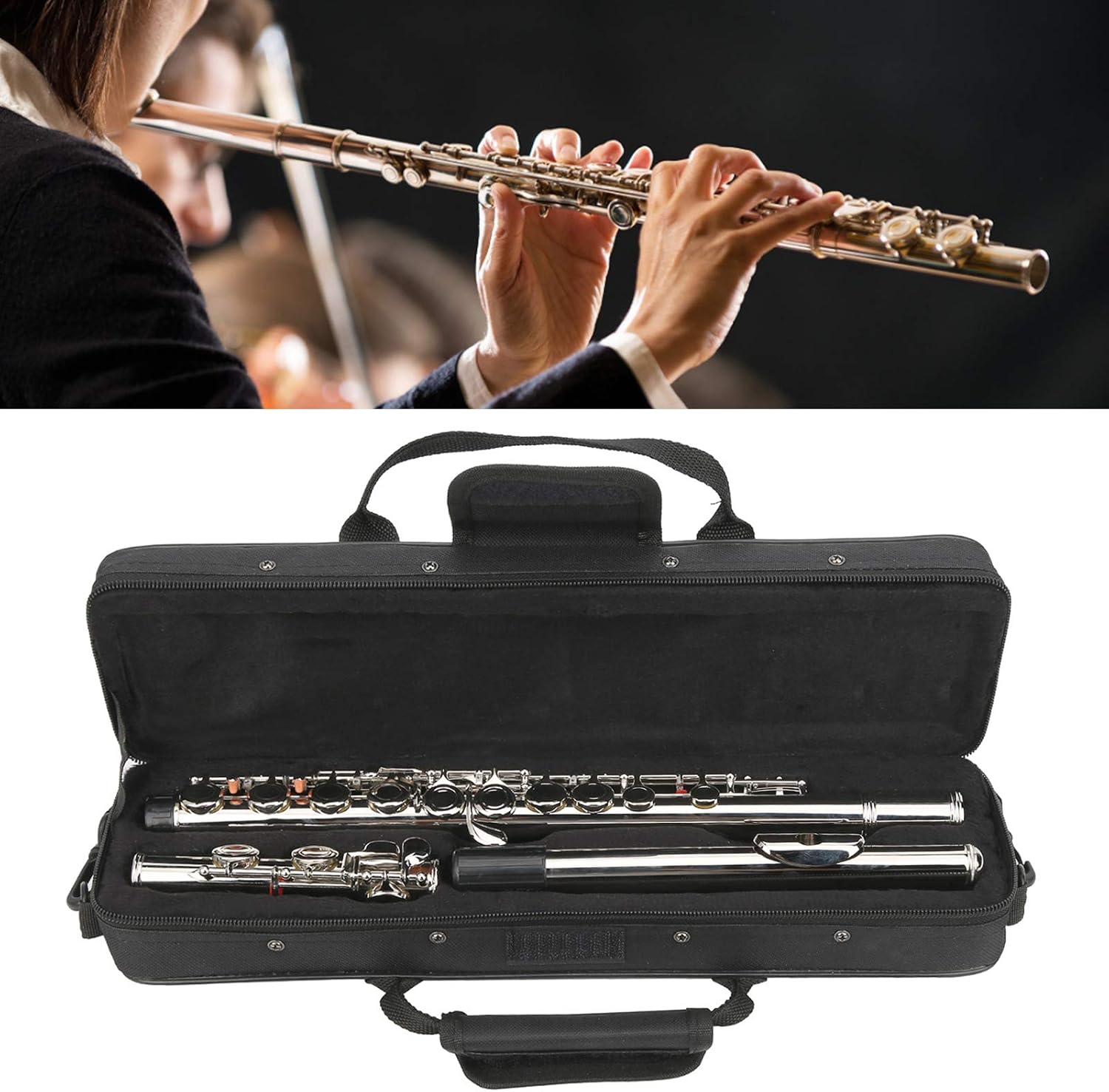 16 Hole C Flute, Closed Hole C Flute With Case, Brass Flute Key Resonance Musical Instrument for Training
