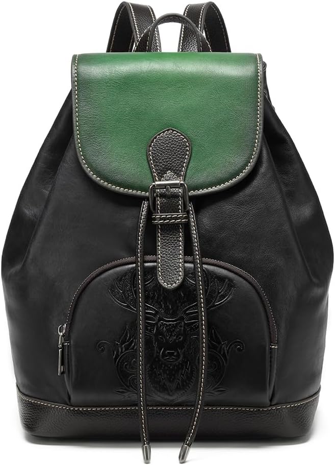 Women Vintage Genuine Leather Backpack Purse Fashion Rucksack Practical and Stylish Retro Daypack Bag (black)