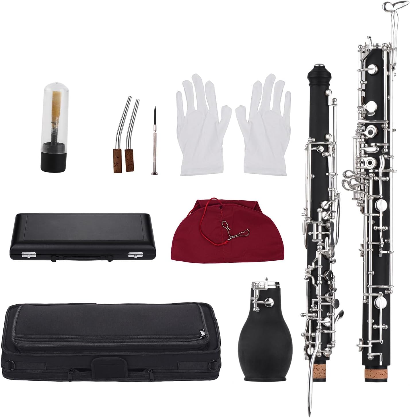 Professional English Horn Alto Oboe F Key Synthetic Wood Body Silver-Plated Keys Woodwind Instrument with Reed Gloves Cleaning Cloth Case Carry Mini Screwdriver