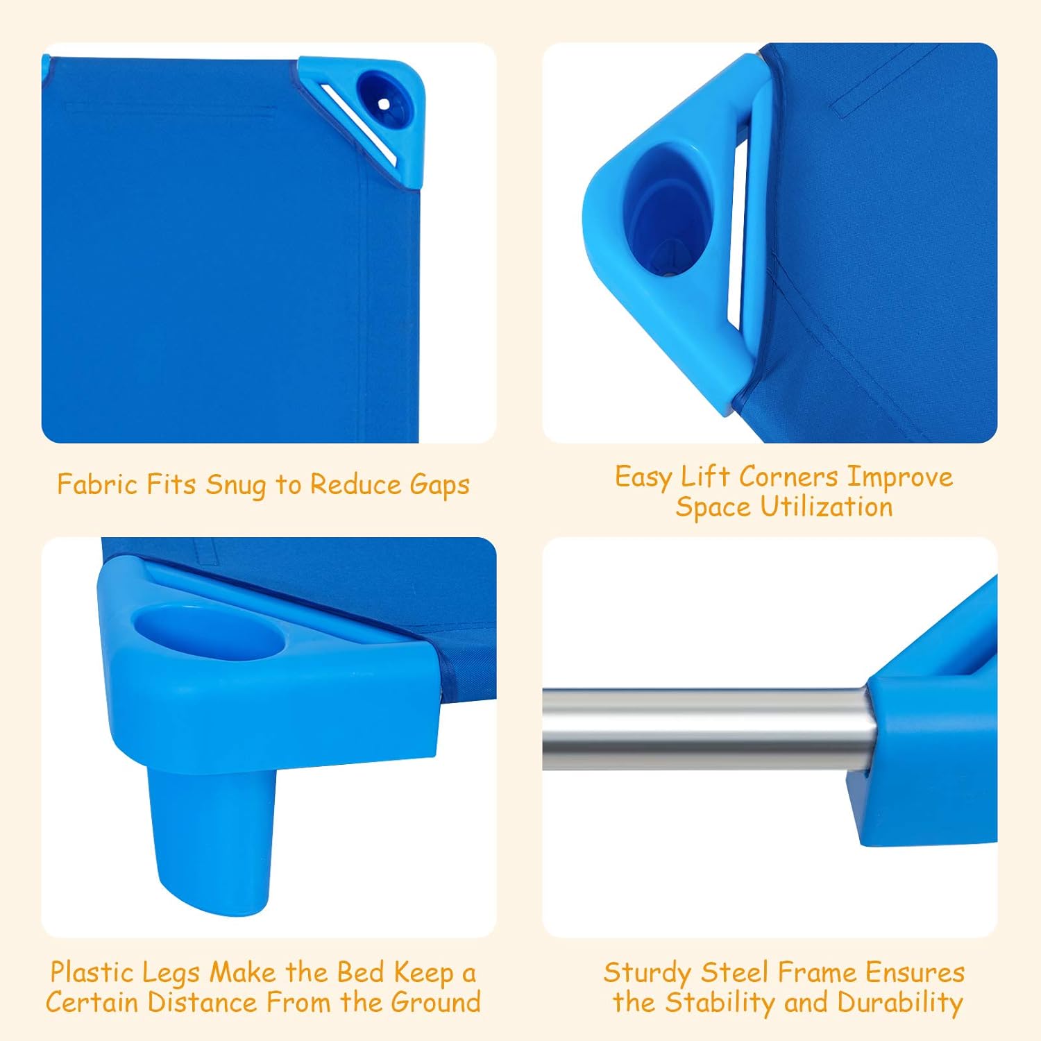 Daycare Cots, 6-Pack Stackable Nap Bed Cot with Easy Lift Corners, Portable Children Sleeping Cots for Preschool Classroom, Nursery, Ready-to-Assemble (Blue)