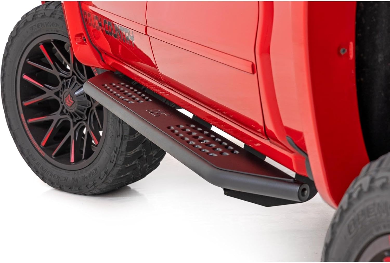 Rough Country OV2 Running Boards for Chevy Silverado & GMC Sierra 1500/2500HD/3500HD (2007-2019) Crew Cab - Contoured Side Step Bars, Easy Bolt-On Install