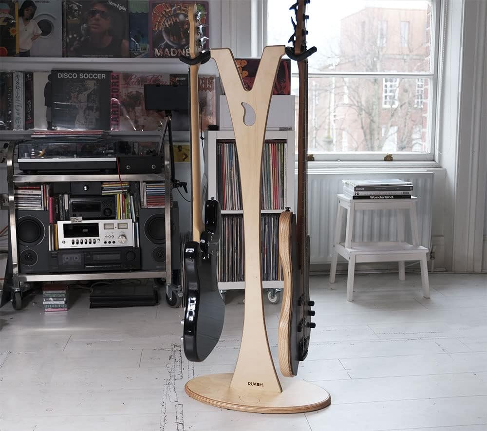 Ruach GS-2 Dual Bass, Acoustic and Electric Wooden Guitar Stand - Birch