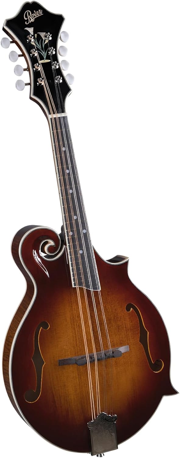 Rover RM-85 Deluxe F-model Mandolin – Burgundy Burst – Solid Sitka Spruce Top & Flamed Maple Body with Adjustable Bridge and Gig Bag