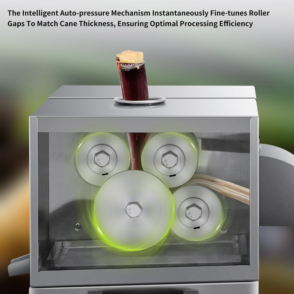 BOOROS Commercial Sugar Cane Juicer Machine 1100W Electric Sugarcane Juicer 4-Rollers Sugar Cane Machine With 661 Lbs/h Working Efficiency for Restaurants,Hotels,Snack Bars,110V