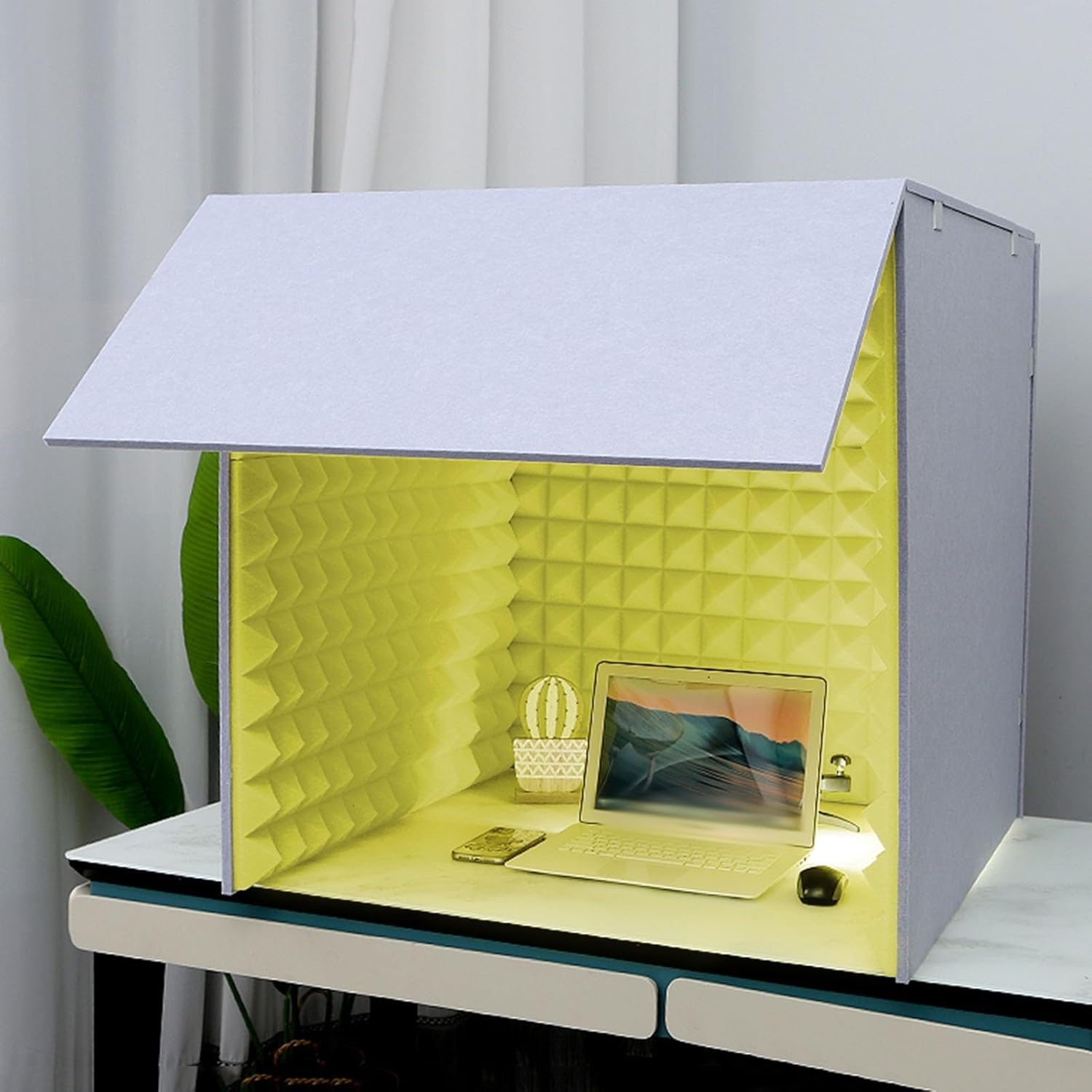 Desktop Soundproof Box, Multi-Functional Soundproof Room, Portable Recording Studio for Video Conferencing (Yellow) (Yellow)