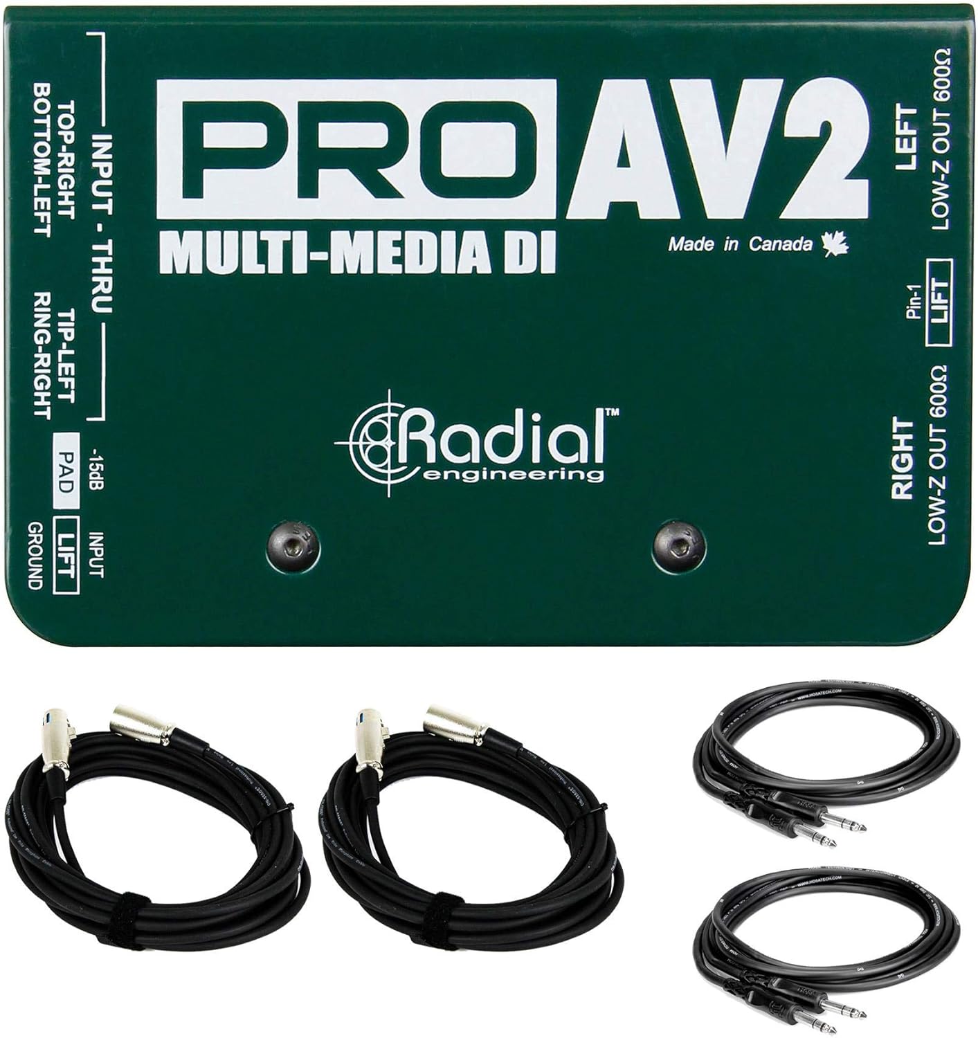 Radial Engineering ProAV2 Bundle with 2 XLR & 2 TRS Cables (5 Items)